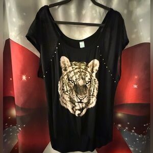 Black Tiger Print Women's Top
